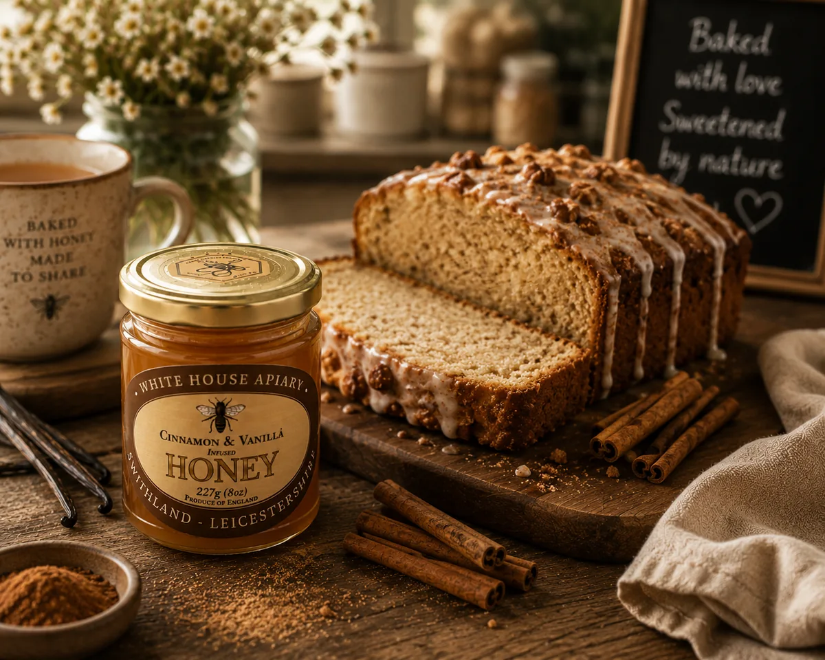 Cinnamon and Vanilla Honey served with a freshly baked loaf cake