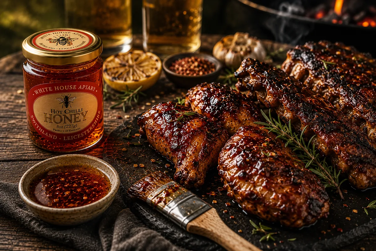 Hot Chilli Honey used as a glaze for barbecue chicken