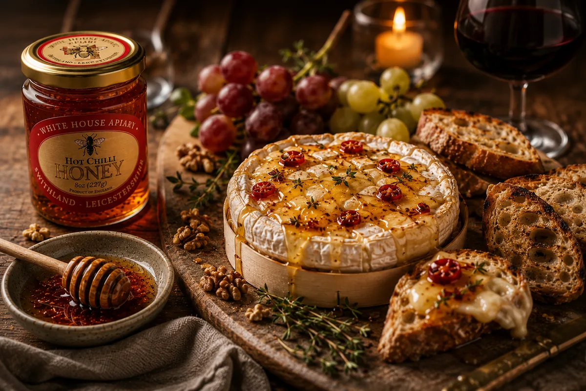 Hot Chilli Honey served with baked Camembert