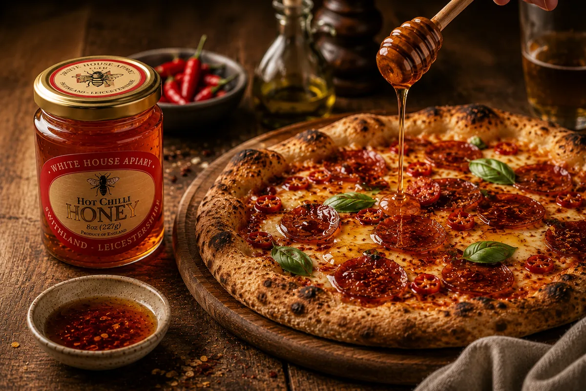 Hot Chilli Honey drizzled over artisan pizza