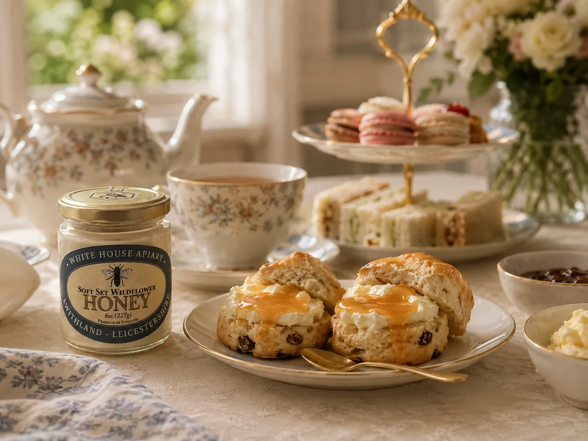 Soft Set Wildflower Honey served with scones at afternoon tea