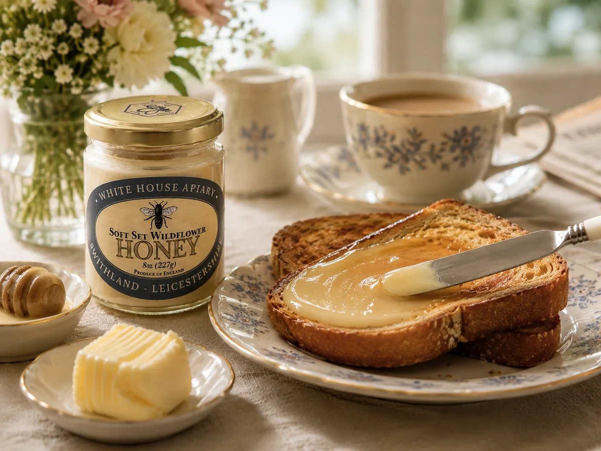 Soft Set Wildflower Honey spread over warm toast