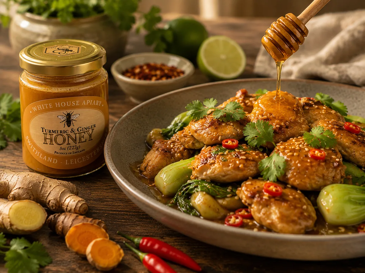 Turmeric and Ginger Honey used in a savoury chicken dish