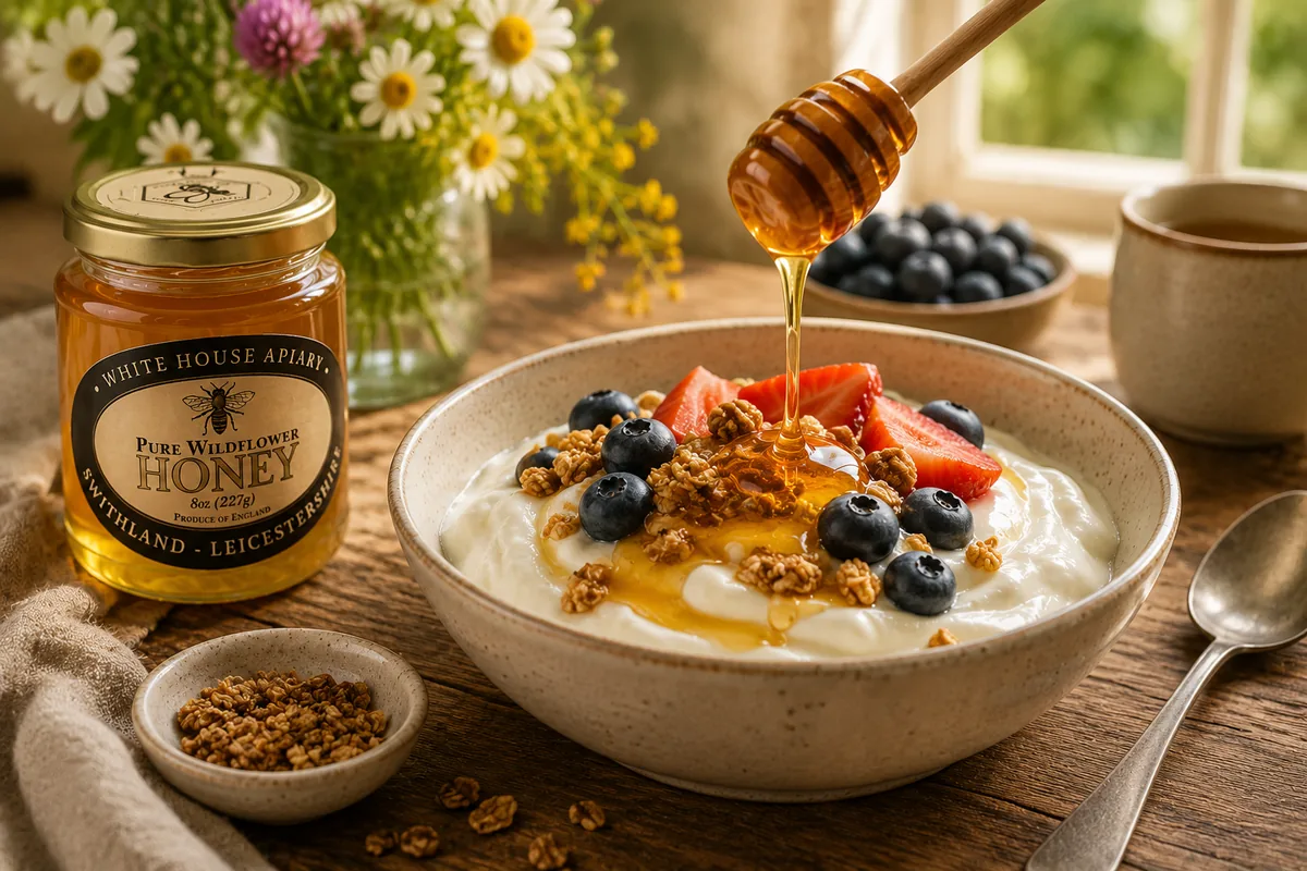 Pure Wildflower Honey with yoghurt, berries and granola